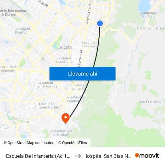 Escuela De Infantería (Ac 100 - Kr 11a) (B) to Hospital San Blas Nivel II E.S.E. map