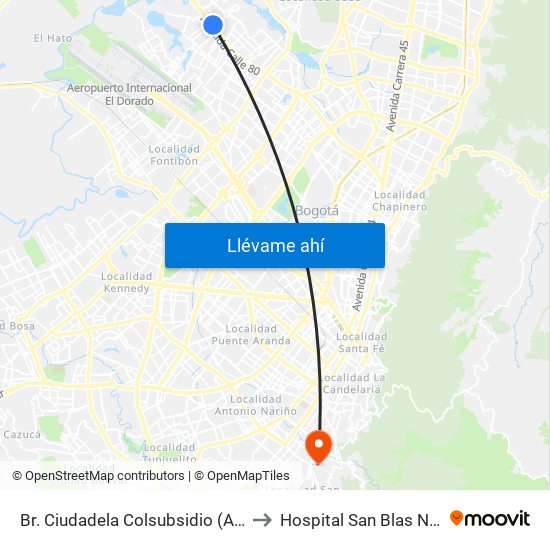 Br. Ciudadela Colsubsidio (Ac 80 - Kr 112a) to Hospital San Blas Nivel II E.S.E. map