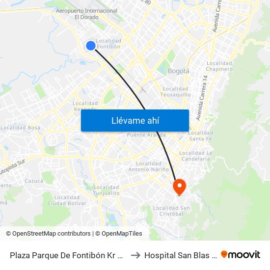 Plaza Parque De Fontibón Kr 100 (Kr 100 - Cl 17a) to Hospital San Blas Nivel II E.S.E. map