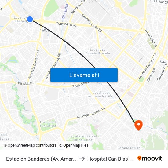 Estación Banderas (Av. Américas - Kr 78a) (A) to Hospital San Blas Nivel II E.S.E. map