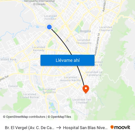 Br. El Vergel (Av. C. De Cali - Cl 18) to Hospital San Blas Nivel II E.S.E. map