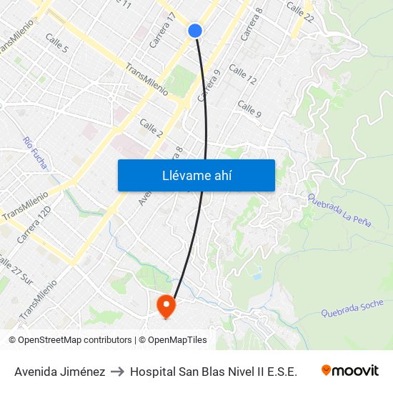 Avenida Jiménez to Hospital San Blas Nivel II E.S.E. map