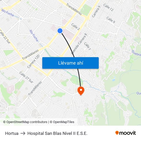 Hortua to Hospital San Blas Nivel II E.S.E. map