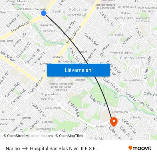 Nariño to Hospital San Blas Nivel II E.S.E. map