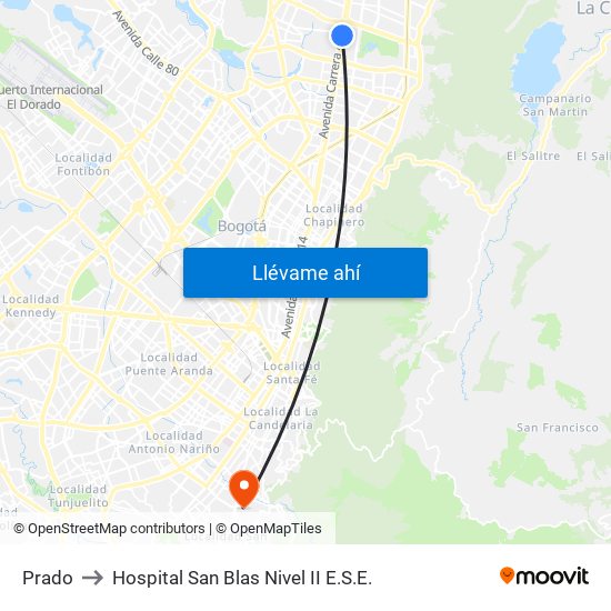 Prado to Hospital San Blas Nivel II E.S.E. map