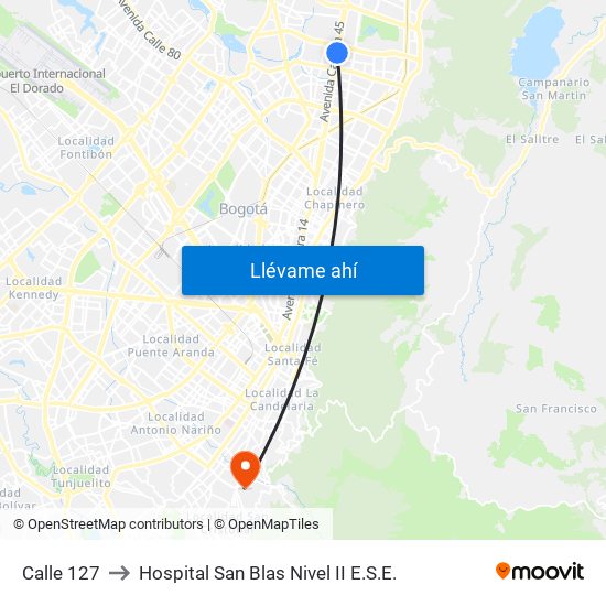 Calle 127 to Hospital San Blas Nivel II E.S.E. map