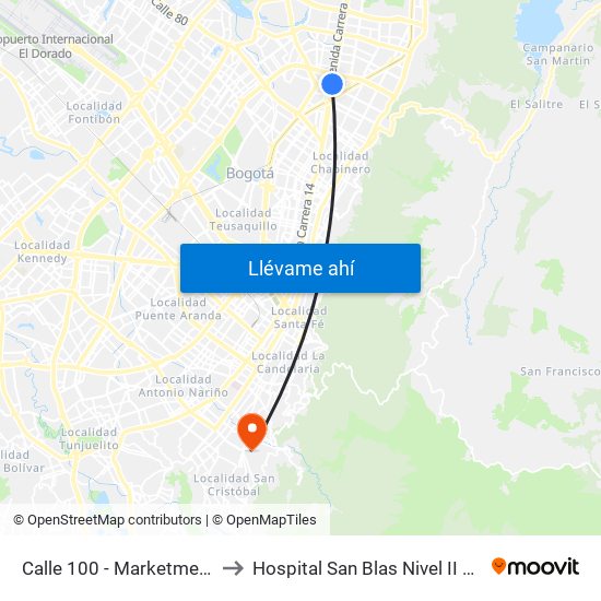 Calle 100 - Marketmedios to Hospital San Blas Nivel II E.S.E. map