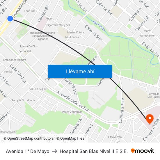 Avenida 1° De Mayo to Hospital San Blas Nivel II E.S.E. map