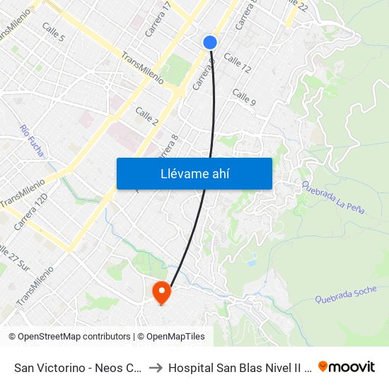 San Victorino - Neos Centro to Hospital San Blas Nivel II E.S.E. map