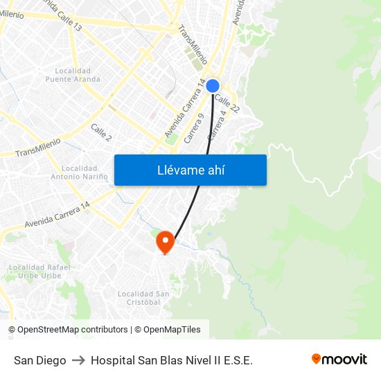 San Diego to Hospital San Blas Nivel II E.S.E. map