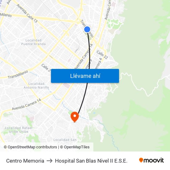Centro Memoria to Hospital San Blas Nivel II E.S.E. map