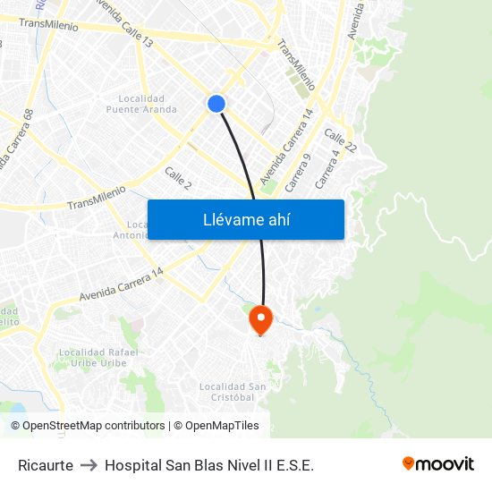 Ricaurte to Hospital San Blas Nivel II E.S.E. map