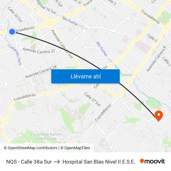 NQS - Calle 38a Sur to Hospital San Blas Nivel II E.S.E. map