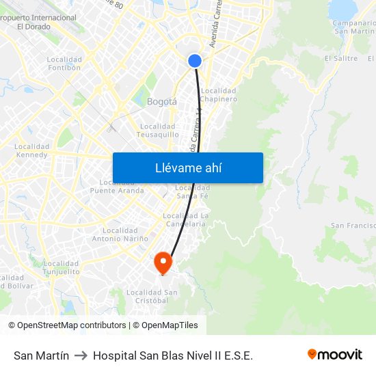 San Martín to Hospital San Blas Nivel II E.S.E. map