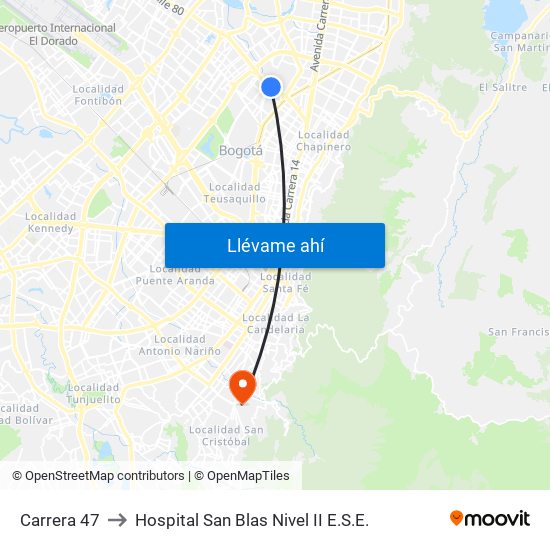 Carrera 47 to Hospital San Blas Nivel II E.S.E. map
