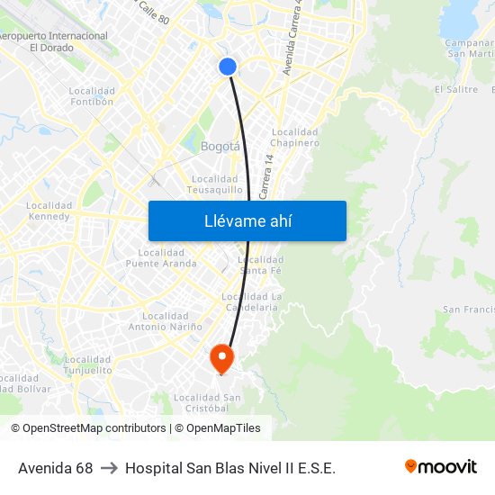 Avenida 68 to Hospital San Blas Nivel II E.S.E. map