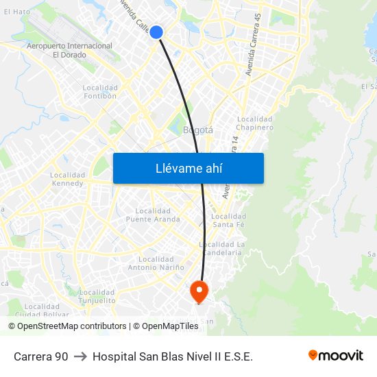 Carrera 90 to Hospital San Blas Nivel II E.S.E. map