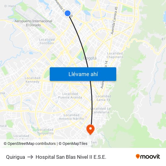 Quirigua to Hospital San Blas Nivel II E.S.E. map