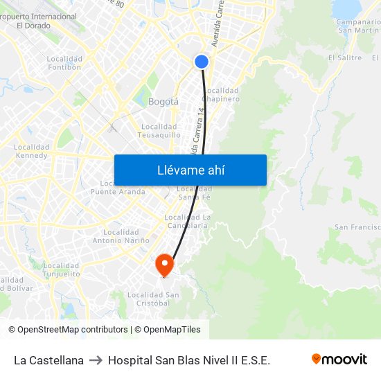 La Castellana to Hospital San Blas Nivel II E.S.E. map