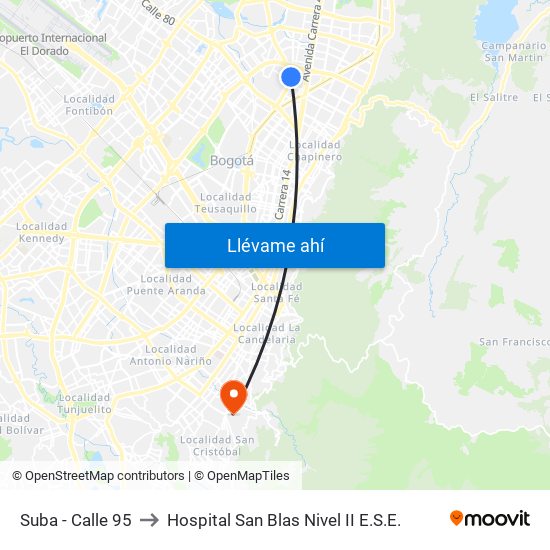 Suba - Calle 95 to Hospital San Blas Nivel II E.S.E. map