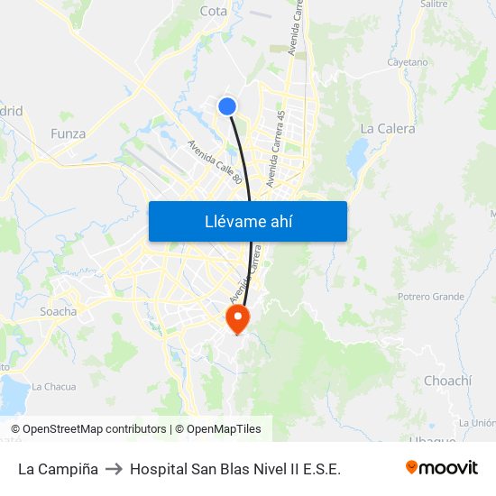 La Campiña to Hospital San Blas Nivel II E.S.E. map