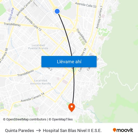 Quinta Paredes to Hospital San Blas Nivel II E.S.E. map