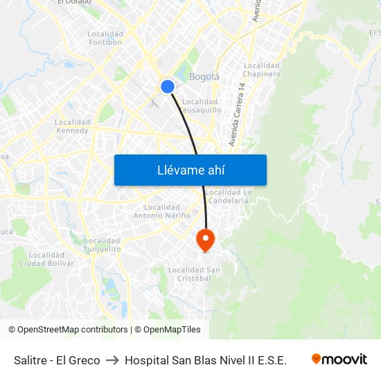 Salitre - El Greco to Hospital San Blas Nivel II E.S.E. map