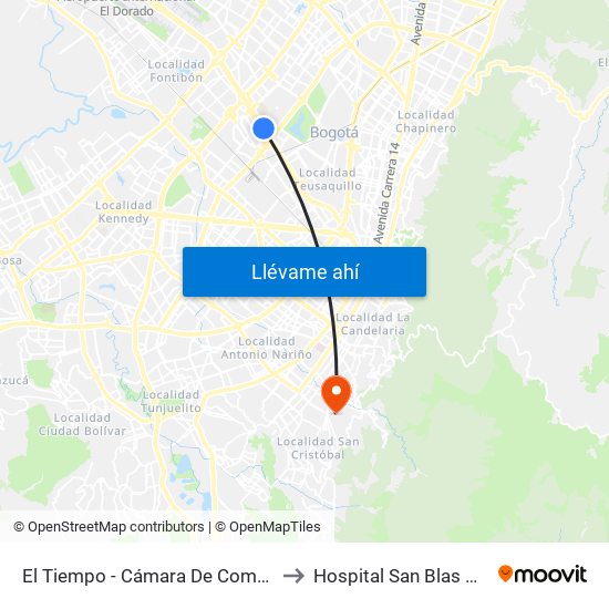 El Tiempo - Cámara De Comercio De Bogotá to Hospital San Blas Nivel II E.S.E. map