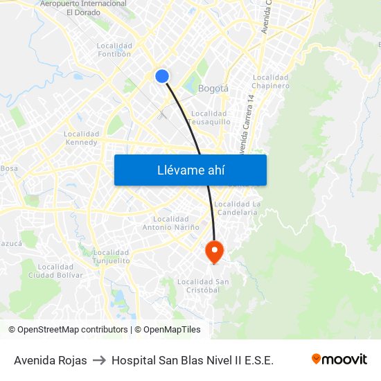 Avenida Rojas to Hospital San Blas Nivel II E.S.E. map
