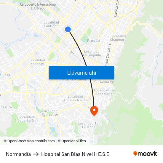 Normandía to Hospital San Blas Nivel II E.S.E. map