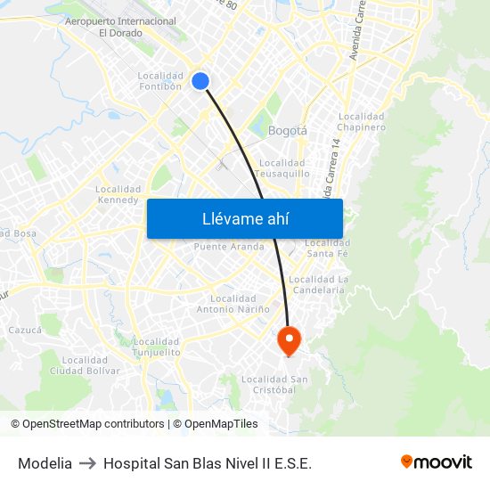 Modelia to Hospital San Blas Nivel II E.S.E. map