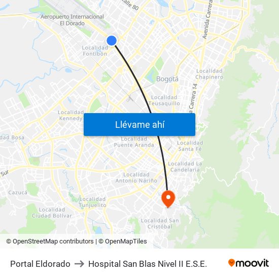 Portal Eldorado to Hospital San Blas Nivel II E.S.E. map