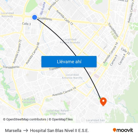 Marsella to Hospital San Blas Nivel II E.S.E. map