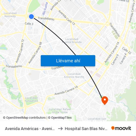 Avenida Américas - Avenida Boyacá to Hospital San Blas Nivel II E.S.E. map