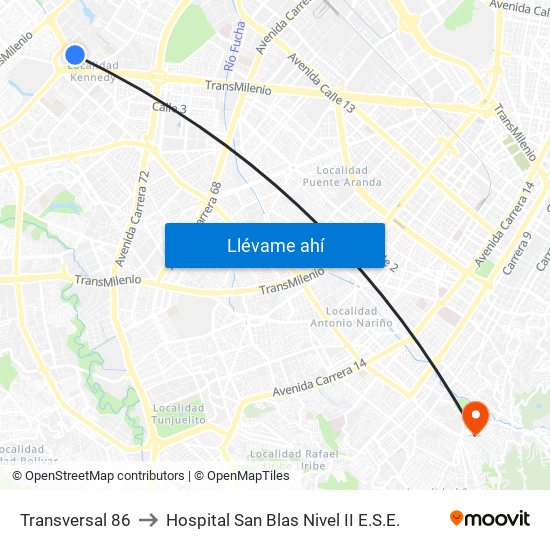 Transversal 86 to Hospital San Blas Nivel II E.S.E. map