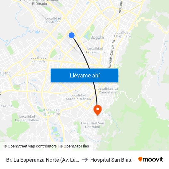 Br. La Esperanza Norte (Av. La Esperanza - Kr 69d) to Hospital San Blas Nivel II E.S.E. map