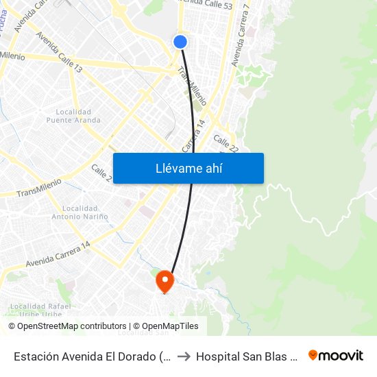 Estación Avenida El Dorado (Av. NQS - Cl 40a) to Hospital San Blas Nivel II E.S.E. map