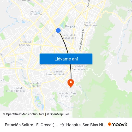 Estación Salitre - El Greco (Ac 26 - Ak 68) to Hospital San Blas Nivel II E.S.E. map