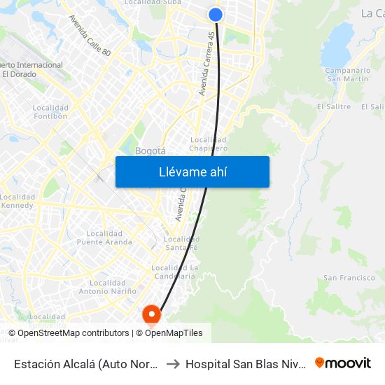 Estación Alcalá (Auto Norte - Cl 136) to Hospital San Blas Nivel II E.S.E. map