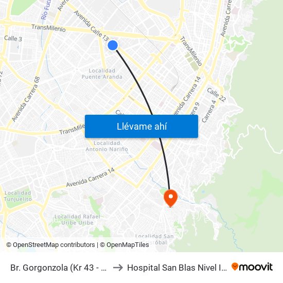 Br. Gorgonzola (Kr 43 - Cl 12b) to Hospital San Blas Nivel II E.S.E. map