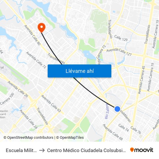 Escuela Militar to Centro Médico Ciudadela Colsubsidio map