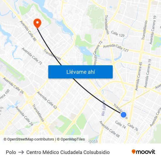 Polo to Centro Médico Ciudadela Colsubsidio map