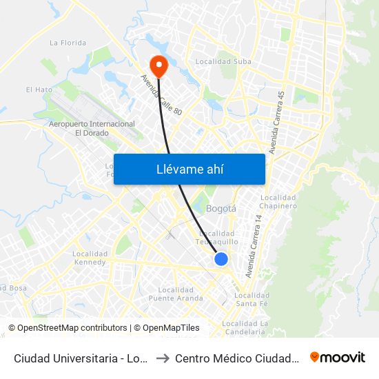 Ciudad Universitaria - Lotería De Bogotá to Centro Médico Ciudadela Colsubsidio map