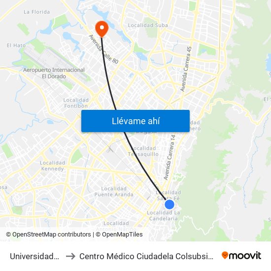 Universidades to Centro Médico Ciudadela Colsubsidio map