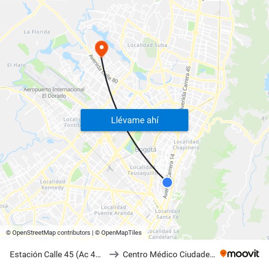Estación Calle 45 (Ac 45 - Av. Caracas) to Centro Médico Ciudadela Colsubsidio map