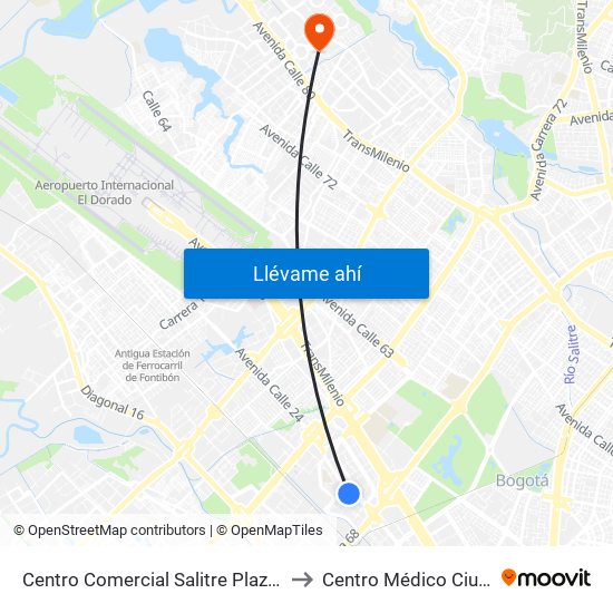 Centro Comercial Salitre Plaza (Av. La Esperanza - Kr 68b) to Centro Médico Ciudadela Colsubsidio map