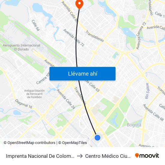 Imprenta Nacional De Colombia (Av. Esperanza - Kr 66) to Centro Médico Ciudadela Colsubsidio map