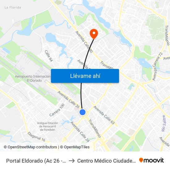 Portal Eldorado (Ac 26 - Av. C. De Cali) to Centro Médico Ciudadela Colsubsidio map
