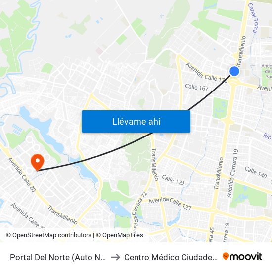 Portal Del Norte (Auto Norte - Cl 174a) to Centro Médico Ciudadela Colsubsidio map