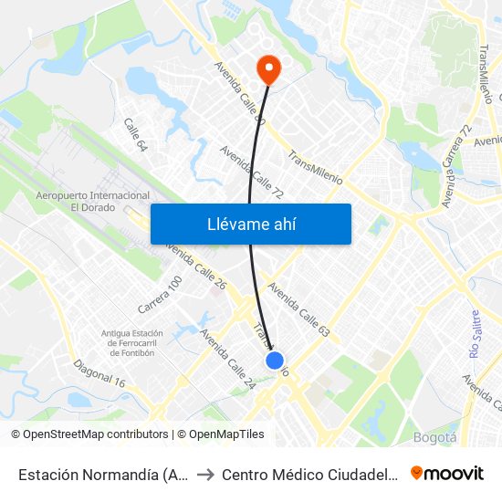 Estación Normandía (Ac 26 - Kr 74) to Centro Médico Ciudadela Colsubsidio map